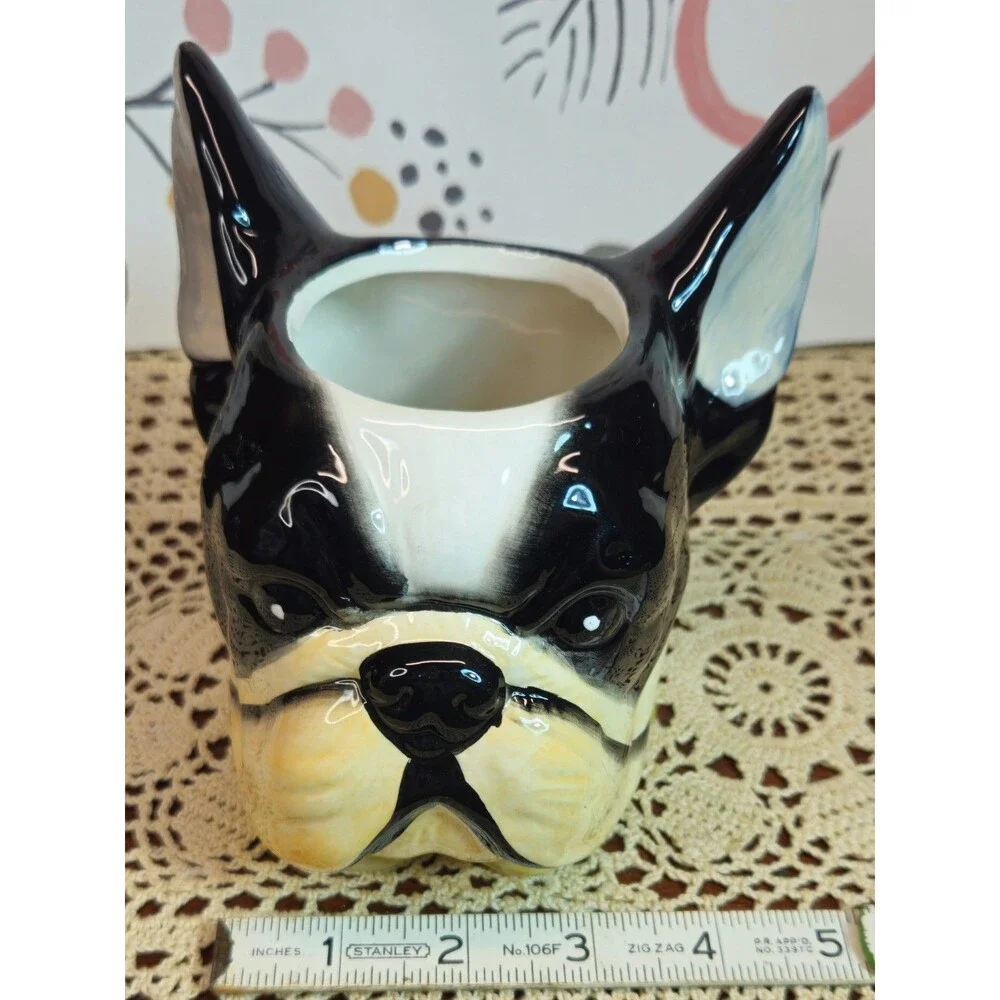 NWT Adorable Ceramic Boston Terrier Dog Planter Versatile Decor